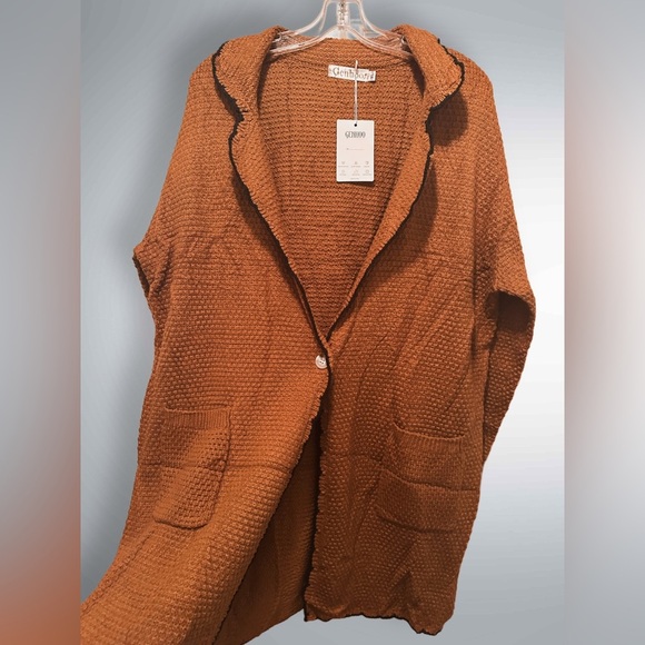NWT Genhoo Women’s Acrylic V Neck Long Sleeve Boho Sweater Color: Brown Size XL - Picture 4 of 9